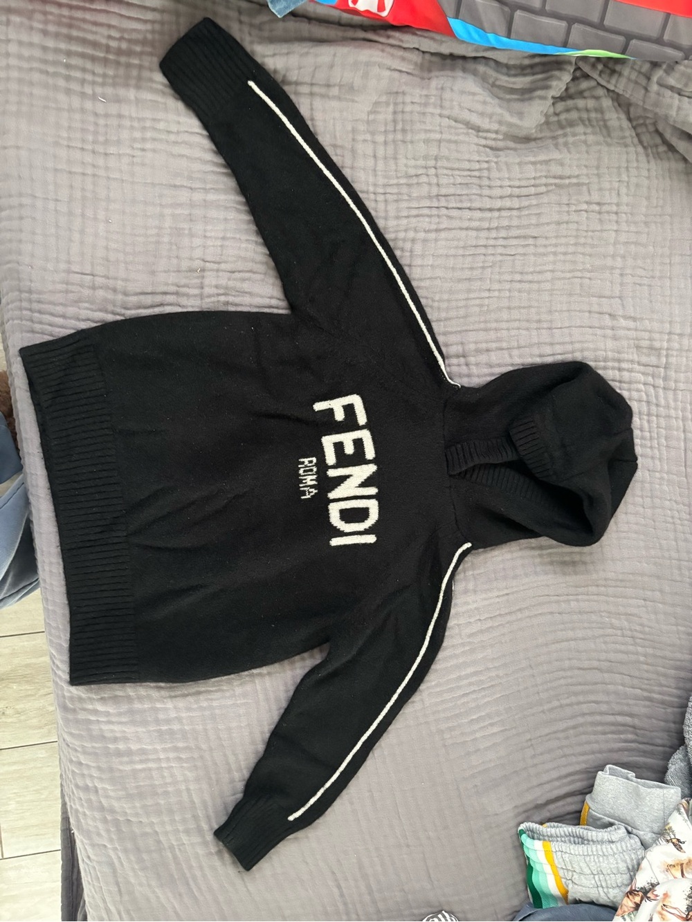Fendi Black Hooded Sweater with White Logo size 5 boys